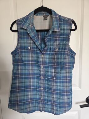 Eddie Bauer Blue Plaid Collared Women's Shirt